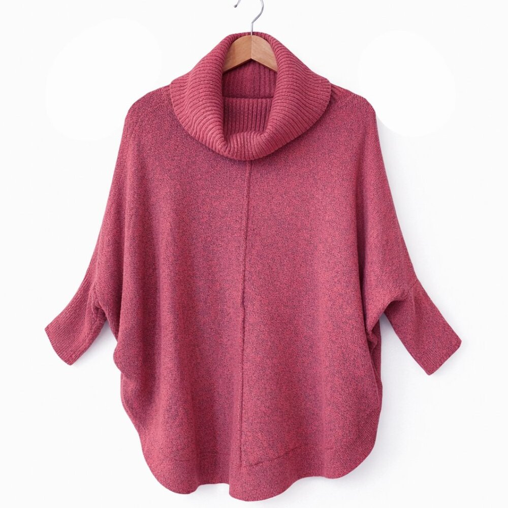 NWT LOFT Shirttail Cowlneck Poncho Slouchy Sweater in Dusty Pink Rose | XXS
